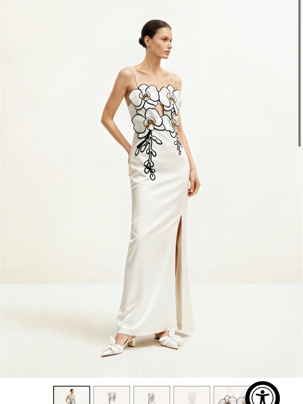 JW PEI Ivory Maxi Dress with Black Floral Appliqué